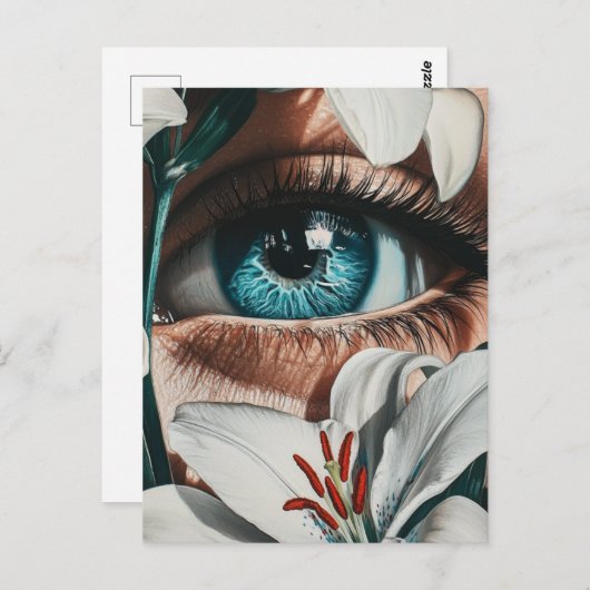 Carte Postale Oeil bleu et Lillies blanches (Devant / Derrière)