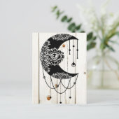 Carte Postale Oeil de lune noire orné mandala planches de bois d (Debout devant)