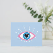 Carte Postale Oeil mal grec avec cils rose bleu (Debout devant)