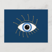 Carte Postale Oeil Mal Grec Avec Lashes Bleu Blanc Or (Devant)