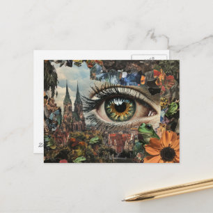 Carte Postale Œil Noisette Surréaliste Regardant la Ville