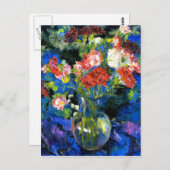 Carte Postale Oeillets dans un vase de verre rond (Devant / Derrière)