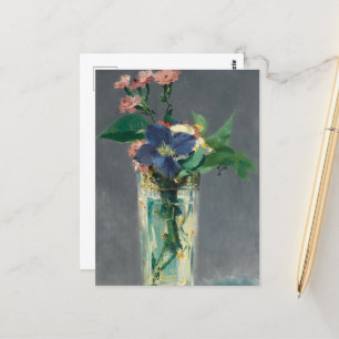 Carte Postale Oeillets et clématites dans un vase de cristal de
