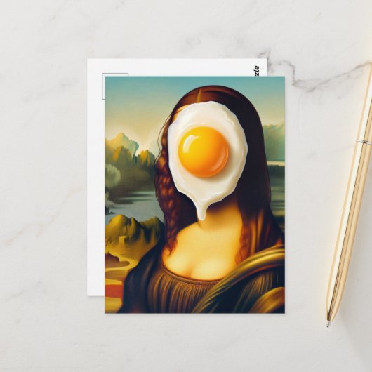 Carte Postale Oeuf drôle Mona Lisa sur le visage (Devant/Arrière en situation)