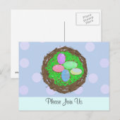 Carte Postale Oeufs de Pâques dans une invitation à un nid de br (Devant / Derrière)