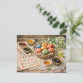 Carte Postale Œufs de Pâques Décorés Traditionnels avec Teinture (Debout devant)