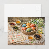 Carte Postale Œufs de Pâques Décorés Traditionnels avec Teinture (Devant / Derrière)
