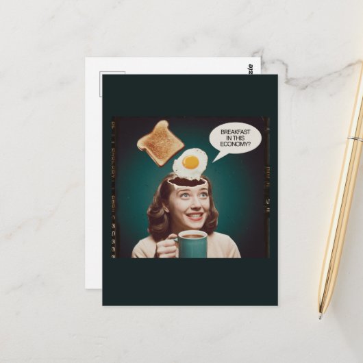 Carte Postale OEufs pour le petit déjeuner dans cette économie R (Devant/Arrière en situation)