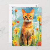 Carte Postale OEuvre colorée d'aquarelle Abyssinian cat (Devant / Derrière)