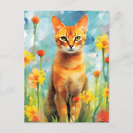 Carte Postale OEuvre colorée d'aquarelle Abyssinian cat (Devant)