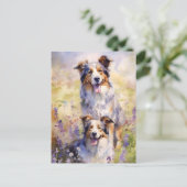 Carte Postale OEuvre colorée d'aquarelle Australian Shepherd (Debout devant)