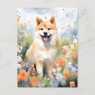 Carte Postale OEuvre colorée d'aquarelle Shiba Inu