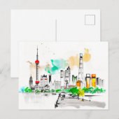 Carte Postale œuvre d'art à l'encre complexe de l'horizon de Sha (Devant / Derrière)