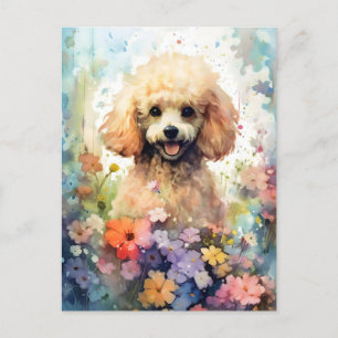 Carte Postale Œuvre d'art aquarelle colorée Caniche