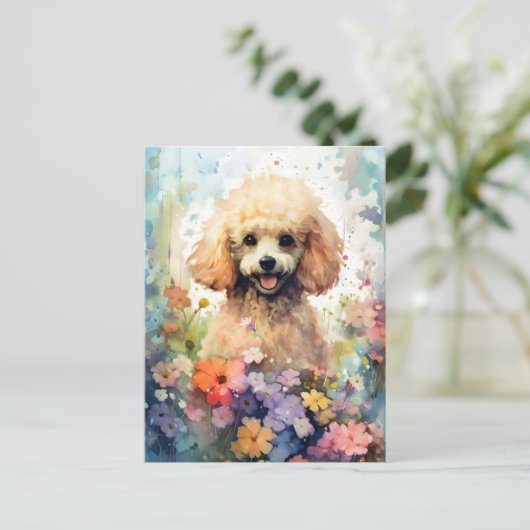 Carte Postale Œuvre d'art aquarelle colorée Caniche (Debout devant)