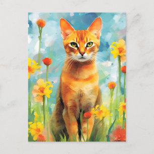 Carte Postale oeuvre d'art aquarelle colorée de chat abyssin