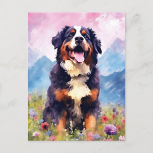 Carte Postale Œuvre d'art aquarelle colorée de chien de montagne