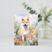 Carte Postale Œuvre d'art aquarelle colorée Shiba Inu (Debout devant)
