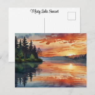 Carte Postale Œuvre d'art aquarelle du lac brumeux au coucher du