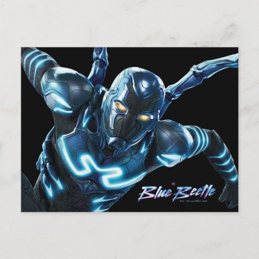 Carte Postale Œuvre d'art du personnage de Blue Beetle sautant (Devant)