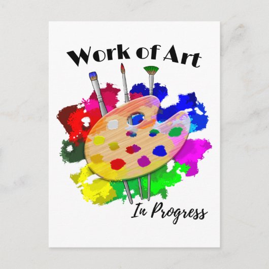 Carte Postale Oeuvre D'Art En Cours Pinceaux De Palette Artiste (Devant)