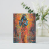 Carte Postale Œuvre d'art Orange Bleu représentant Lord Krishna  (Debout devant)