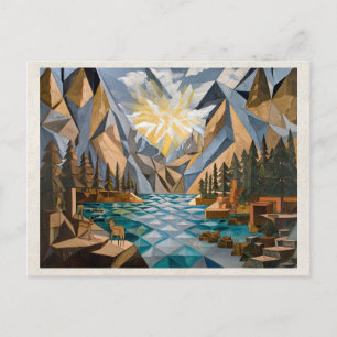 Carte Postale Œuvre d'art remixée par l'IA Cubisme Montagnes