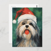 Carte Postale OEuvre de peinture de Noël Lhasa Apso (Devant / Derrière)