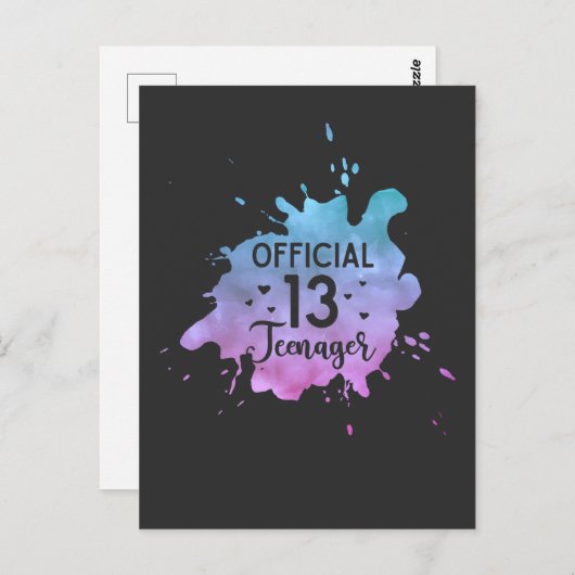Carte Postale Officielle Fille Adolescente 13e Anniversaire (Devant / Derrière)