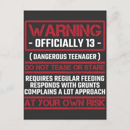 Carte Postale Officiellement adolescent pour son 13e anniversair (Devant)