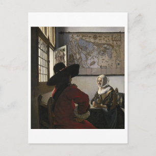 Carte Postale Officier et fille riante par Johannes Vermeer