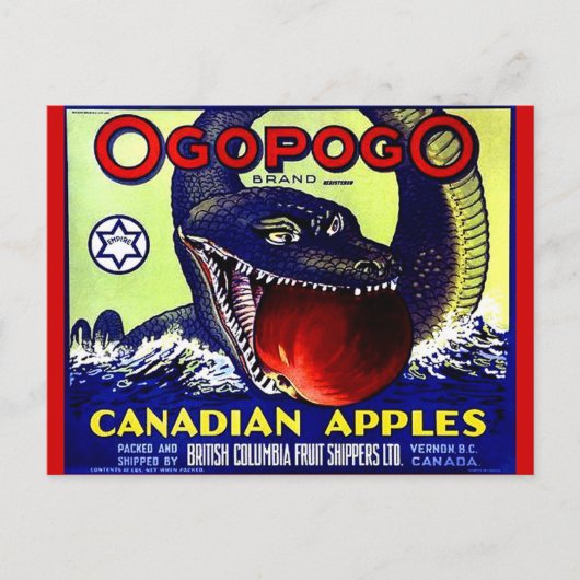 Carte Postale Ogopogo étiquette de caisses de fruits canadiens d (Devant)