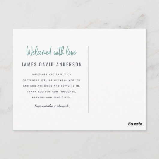 Carte Postale Oh bébé bébé photo moderne faire-part de naissance (Dos)