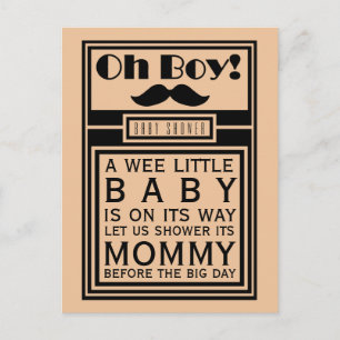 Carte Postale Oh Boy Black Mustache Baby shower Invitation