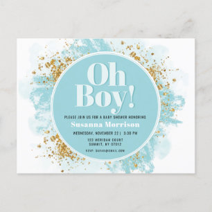 Carte Postale Oh garçon Baby shower aquarelle Parties scintillan