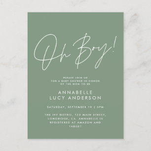Carte Postale oh garçon Baby shower script vert élégant