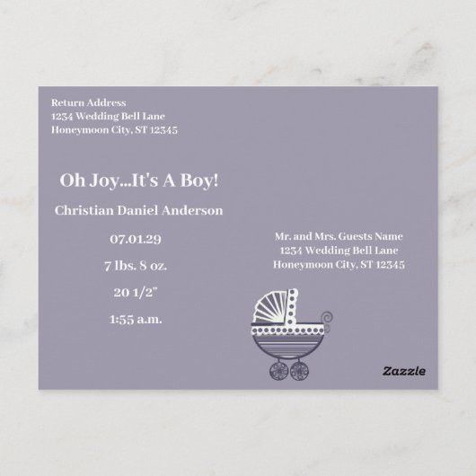 Carte Postale Oh Joy... C'est un garçon ! (Dos)