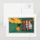 Carte Postale Oh Mon Halloween Chat Noir Enfants Soignants (Devant / Derrière)