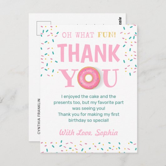 Carte Postale Oh Quelle Fête D'anniversaire Donut Merci  (Devant / Derrière)