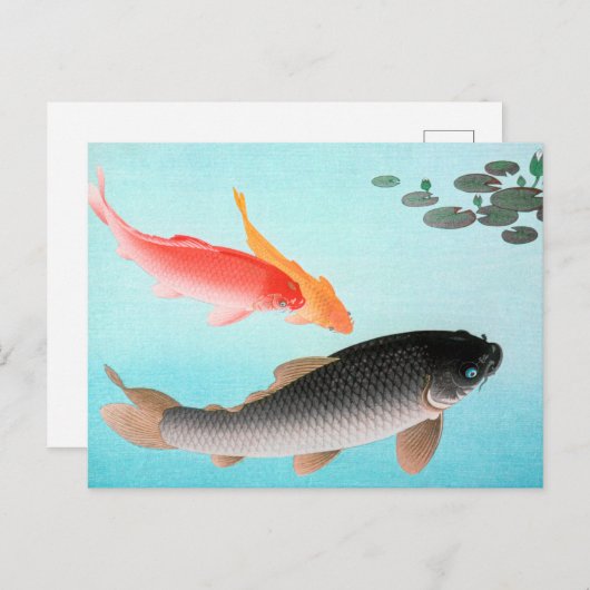 Carte Postale Ohara Koson Poster commun et Carpe d'or (Devant / Derrière)