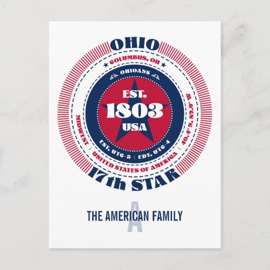 Carte Postale Ohio, Columbus, OH, Patriotique, Monogramme (Devant)