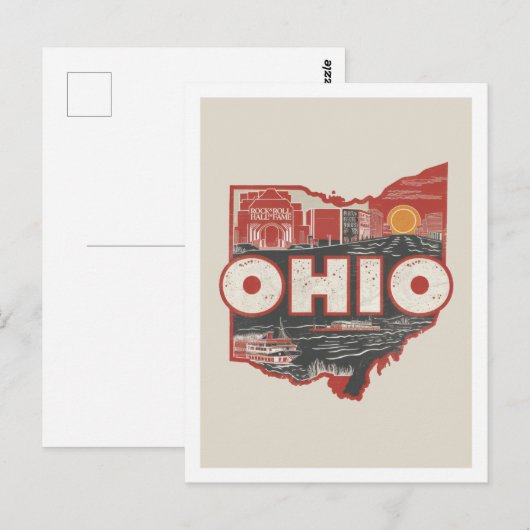 Carte Postale Ohio Retro Voyage Design Icone États-Unis (Devant / Derrière)
