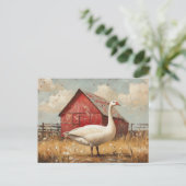 Carte Postale Oie blanche Grange rouge (Debout devant)