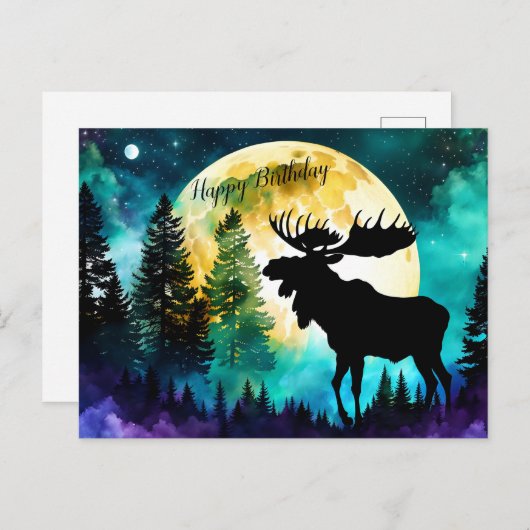 Carte Postale Oie dans la forêt Pleine lune (Devant / Derrière)