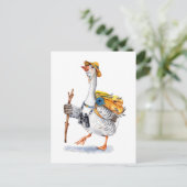 Carte Postale Oie randonnée avec sac à dos et jumelles (Debout devant)