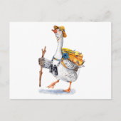 Carte Postale Oie randonnée avec sac à dos et jumelles (Devant)