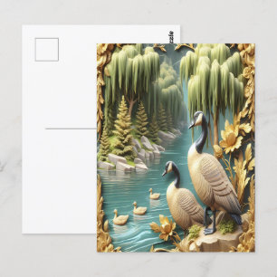 Carte Postale Oies du Canada au milieu des saules qui pleuvent