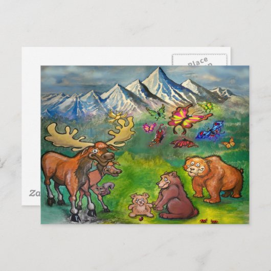 Carte Postale Oies et ours (Devant / Derrière)