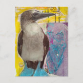 Carte Postale Oiseau à pattes bleues collage en techniques mixte (Devant)