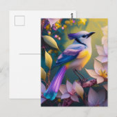 Carte Postale Oiseau à poitrine jaune violet (Devant / Derrière)